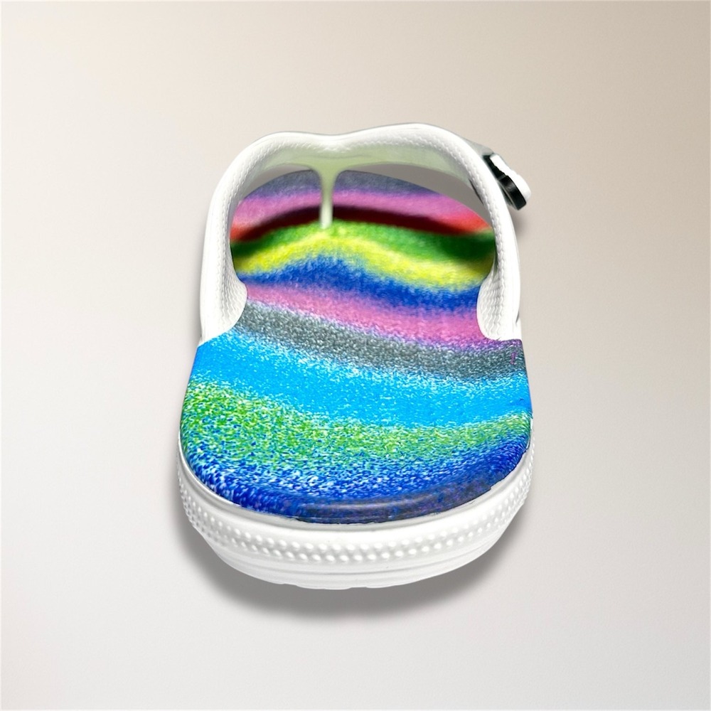 NWT Crocs Classic Flip Rainbow White Spray Tie Dye Sandals Men's 4 Beach Travel - Picture 6 of 6
